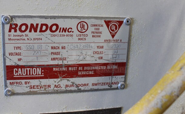 Rondo Seewer Model SSO 68 C Stainless Steel Commercial Floor Style Reversible Dough Sheeter w/ Cutting Station. 220 Volts, 3 Phase. Folded: 76x48x91. Open: 123x48x48 - Image 7 of 12