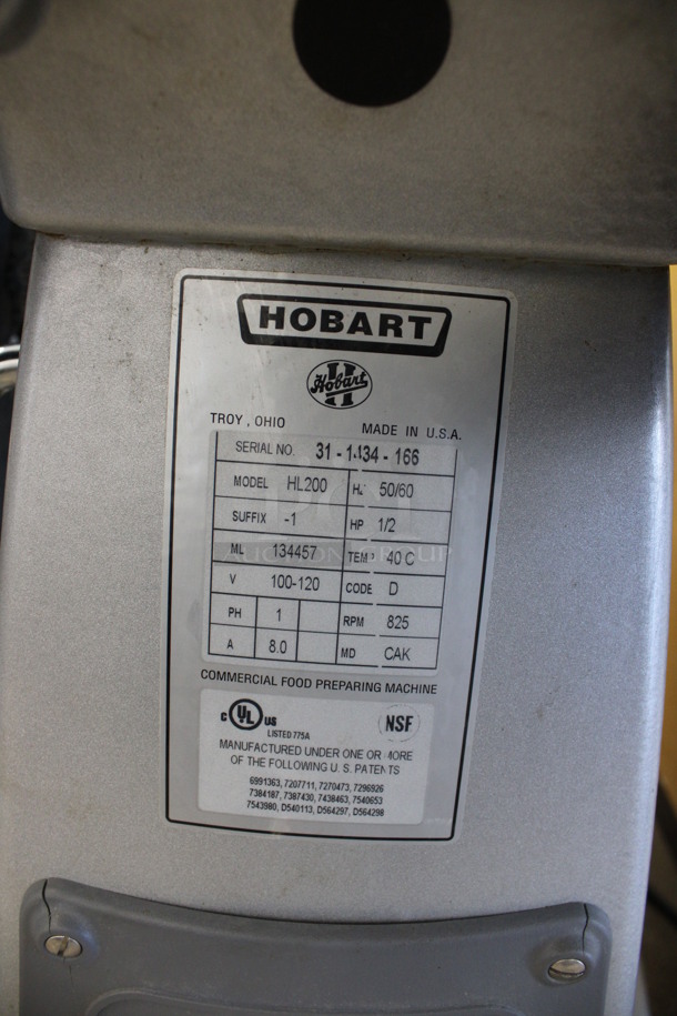 Hobart Legacy Model HL200 Metal Commercial Countertop 20 Quart Planetary Mixer w/ Stainless Steel Mixing Bowl, Bowl Guard, Whisk and Dough Hook Attachments. 100-120 Volts, 1 Phase. 16x21x29. Tested and Working! - Image 6 of 6