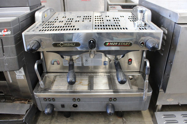 La Cimbali Model M29 Start C/2-NF Stainless Steel Commercial Countertop 2 Group Espresso Machine w/ 2 Portafilters and 2 Steam Wands. 208-240 Volts, 1 Phase. 23x22x23