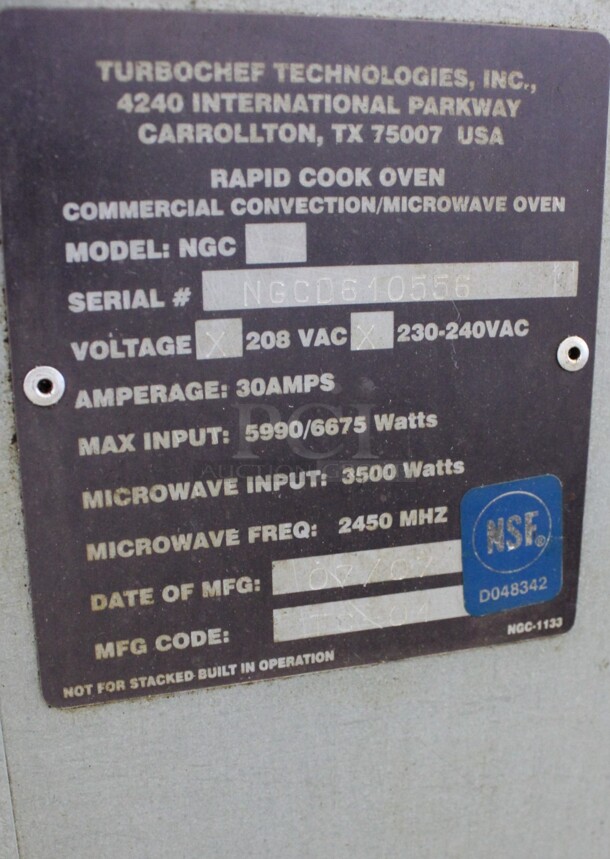 Turbochef Model NGC Stainless Steel Commercial Countertop Rapid Cook Oven. 208/230-240 Volts, 1 Phase. 26x26x24 - Image 7 of 7