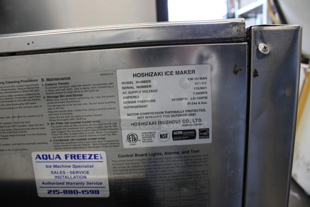 Hoshizaki Model KM-151BAH Stainless Steel Commercial Self Contained Ice Machine. 115 Volts, 1 Phase. 24x28x39.5 - Image 4 of 7