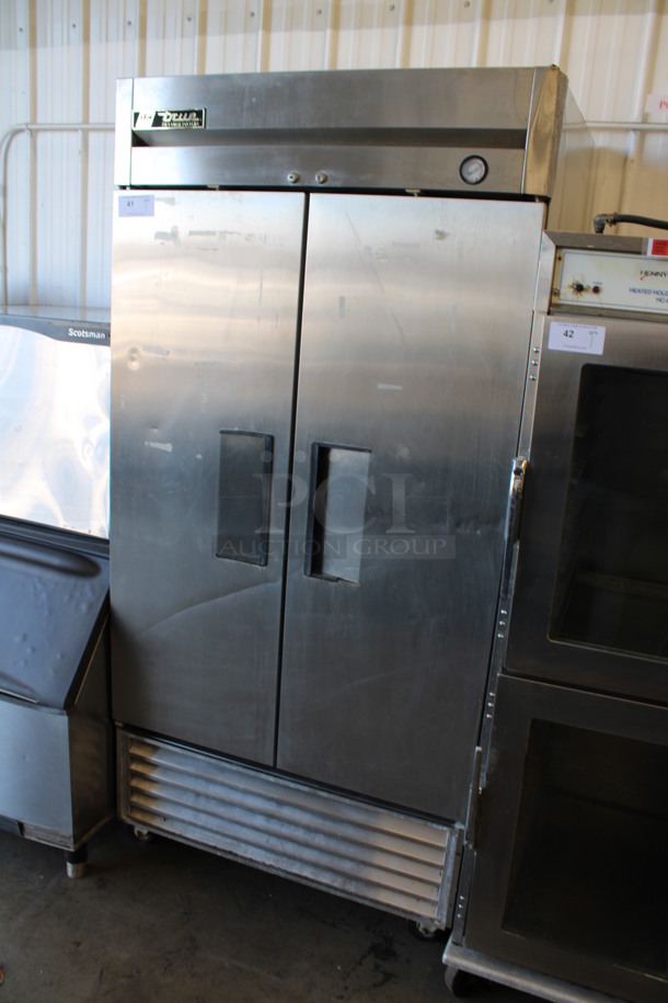 True Model T-35 Stainless Steel Commercial 2 Door Reach In Cooler w/ Poly Coated Racks on Commercial Casters. 115 Volts, 1 Phase. 39.5x30x83. Tested and Powers On But Temps at 46 Degrees - Image 2 of 6