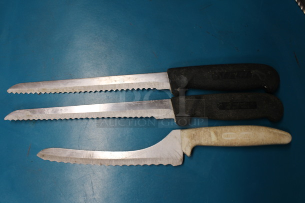 3 Sharpened Stainless Steel Serrated Knives. Includes 11.5