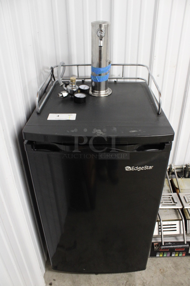 EdgeStar Model BR2000BL Metal Direct Draw Kegerator w/ Beer Tower and Keg on Commercial Casters. 115 Volts, 1 Phase. 20x24x48. Tested and Working!