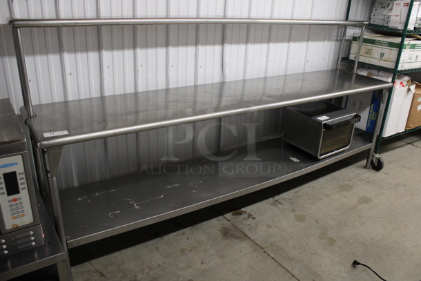 Stainless Steel Commercial Table w/ Over Shelf and Under Shelf. 107x24x51