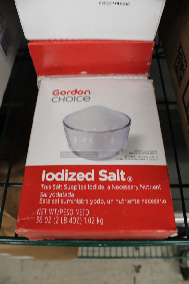 12 BRAND NEW Boxes of Gordon Choice Iodized Salt. 5.5x2x7. 12 Times Your Bid!