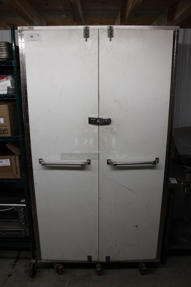 White 2 Door Cabinet on Commercial Casters. 42x28x79