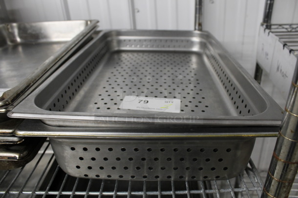 2 Stainless Steel Full Size Perforated Drop In Bins. 1/1x2, 1/1x4. 2 Times Your Bid!