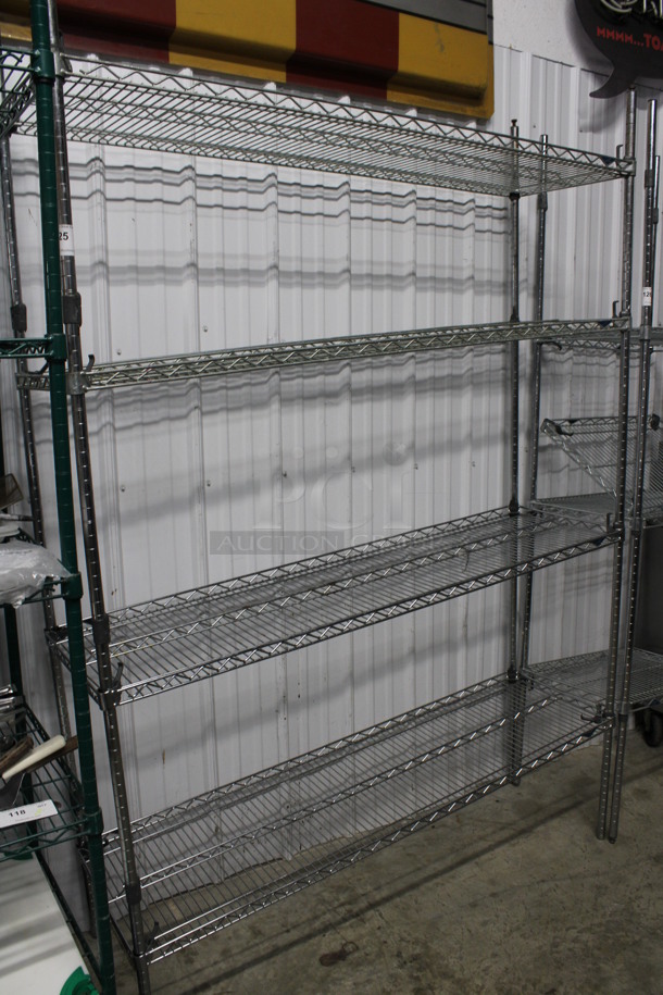Chrome Finish 4 Tier Metro Style Shelving Unit. BUYER MUST DISMANTLE. PCI CANNOT DISMANTLE FOR SHIPPING. PLEASE CONSIDER FREIGHT CHARGES. 60x18x86