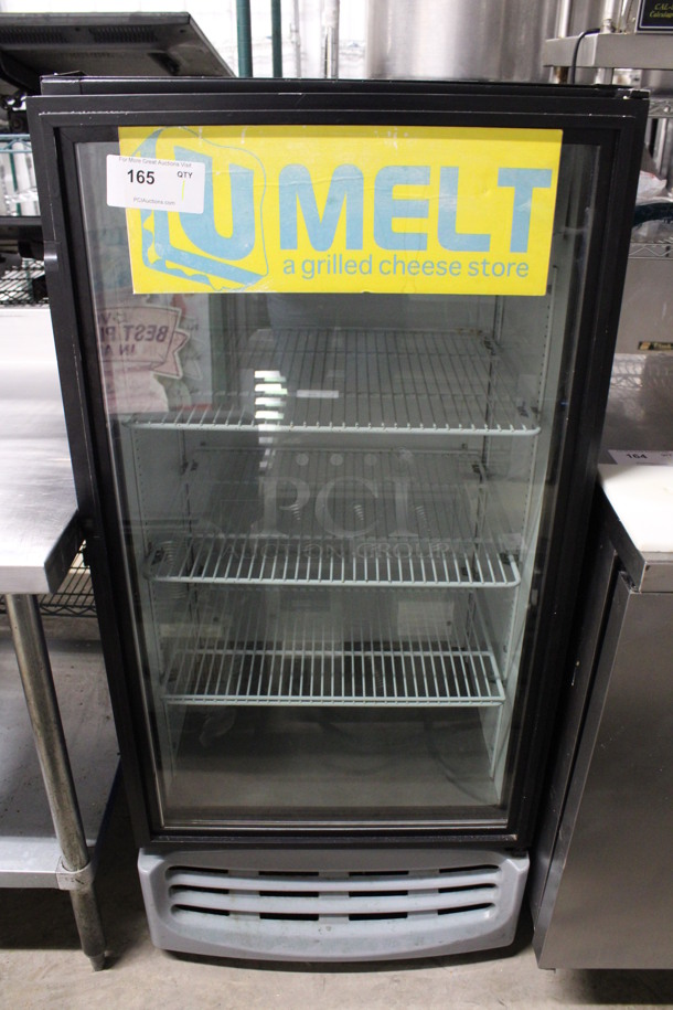 True Model GDM-10 Metal Commercial Single Door Reach In Cooler Merchandiser w/ Poly Coated Racks. 115 Volts, 1 Phase. 25x23x54. Tested and Working!