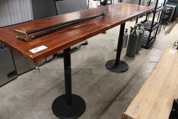 Wooden Tabletops on 2 Black Metal Bar Height Table Bases. 96x25x42.5