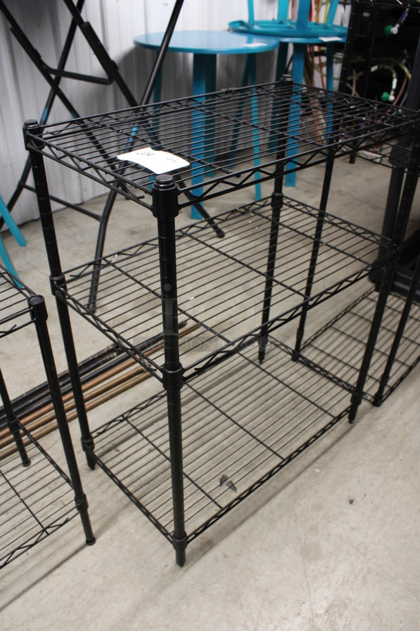 Black Finish 3 Tier Shelving Unit. BUYER MUST DISMANTLE. PCI CANNOT DISMANTLE FOR SHIPPING. PLEASE CONSIDER FREIGHT CHARGES. 23x13.5x30.5