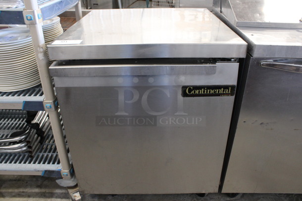 Continental Model SWF27 Stainless Steel Commercial Single Door Undercounter Freezer on Commercial Casters. 115 Volts, 1 Phase. 27.5x30x35. Tested and Working!