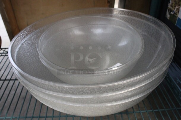 5 Various Clear Poly Bowls. Includes 18.5x18.5x6. 5 Times Your Bid!