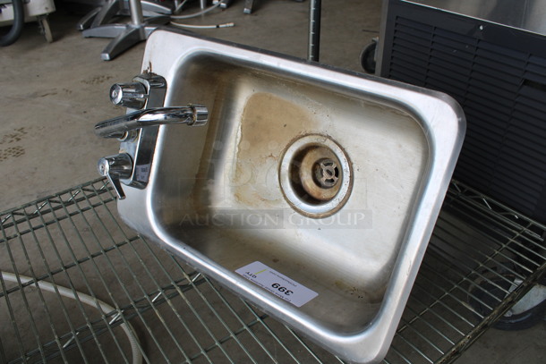 Metal Single Bay Drop In Sink w/ Faucet and Handles. 12x18x17