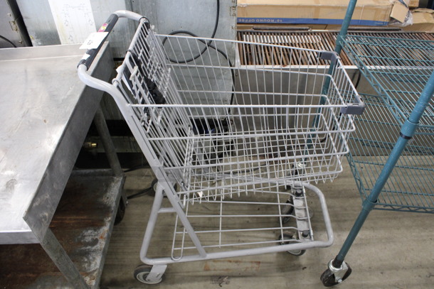 Gray Metal Shopping Cart on Casters. 18x29x38.5