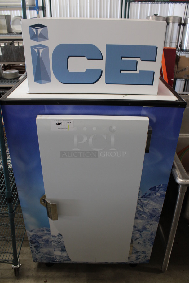 Metal Commercial Floor Style Bagged Ice Freezer. 34x27x65. Tested and Working!