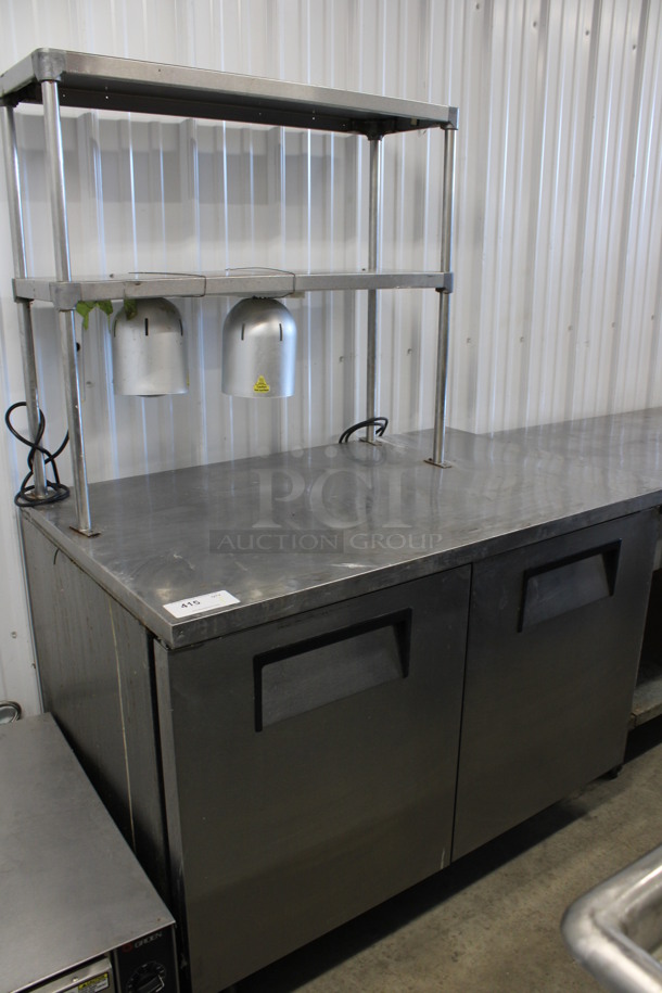 2012 True Model TUC-48 ENERGY STAR Stainless Steel 2 Door Work Top Cooler w/ 2 Tier Over Shelf on Commercial Casters. 115 Volts, 1 Phase. 48x30x67. Tested and Working!