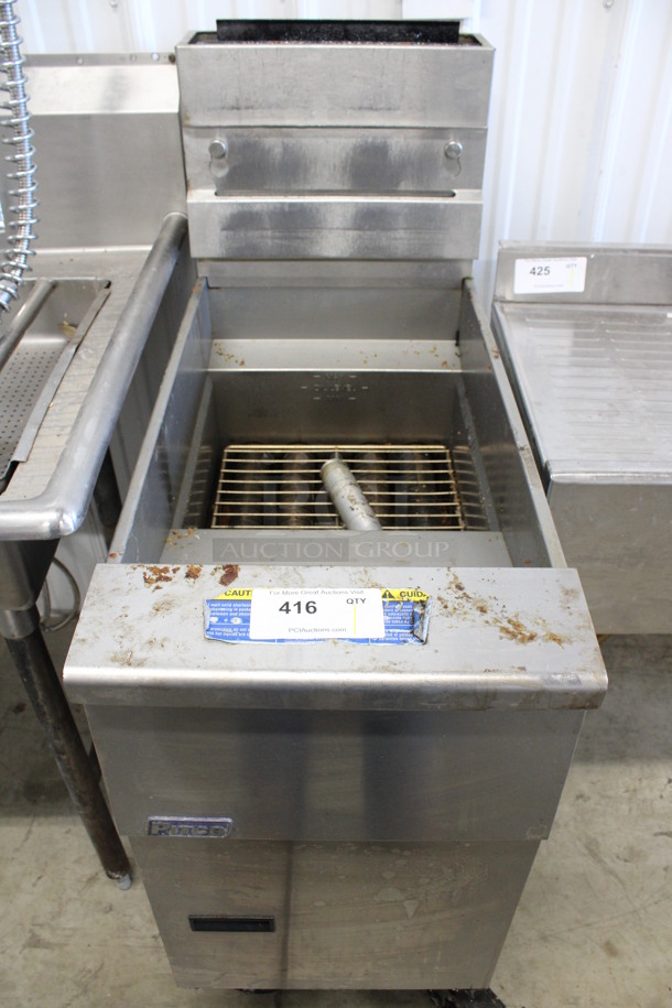 2018 Pitco Frialator Model SG14 Stainless Steel Commercial Natural Gas Powered Deep Fat Fryer on Commercial Casters. 110,000 BTU. 15.5x34x47