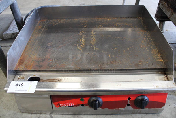 Avantco Stainless Steel Commercial Countertop Electric Powered Flat Top Griddle. 208 Volts, 1 Phase. 24x20x10