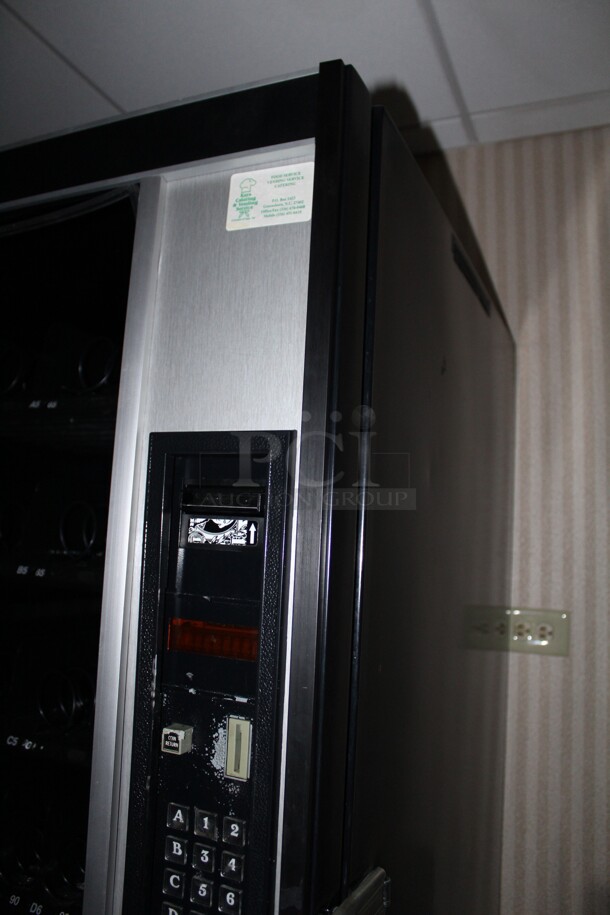 ALL ONE MONEY! Dixie-Narco Refrigerated Vending Machine with Bill Acceptor and Snack Vending Machine. Vending Machine is 115 Volts. 60HZ. 1 phase. 38x36x72. Both Units Do Not Include Keys! Parts Only! - Image 2 of 5