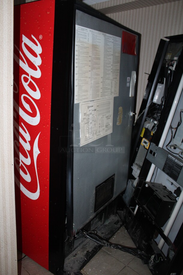 ALL ONE MONEY! Dixie-Narco Refrigerated Vending Machine with Bill Acceptor and Snack Vending Machine. Vending Machine is 115 Volts. 60HZ. 1 phase. 38x36x72. Both Units Do Not Include Keys! Parts Only! - Image 4 of 5