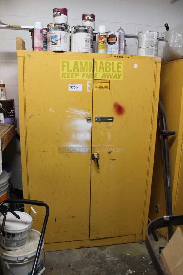 SE-CUR-ALL Safety Storage Cabinet and Contents! Includes Various Pains, Stain, and Primer. 43x18x65