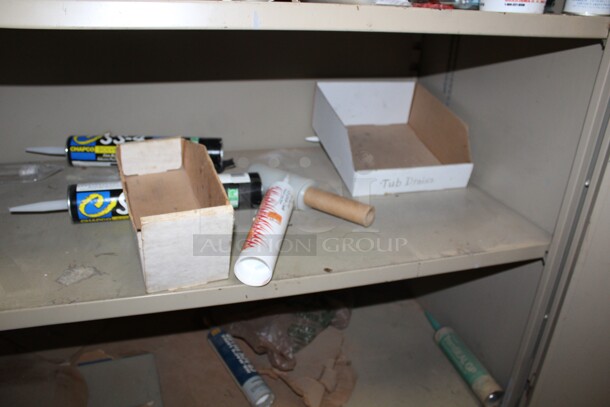 Metal Storage Cabinet with Various Tools, White Tubing, Caulk and Davidson Ladder! 48x24x78 - Image 5 of 6