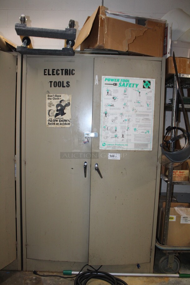 Metal Storage Cabinet with Various Power Tools, Nails, and More! 48x24x78