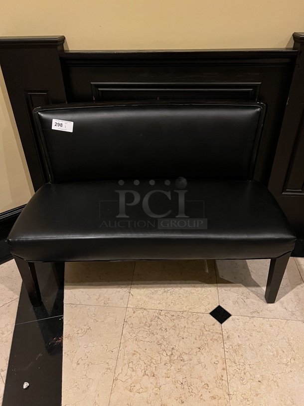 Black Leather Bench With Backrest. 49x21x33