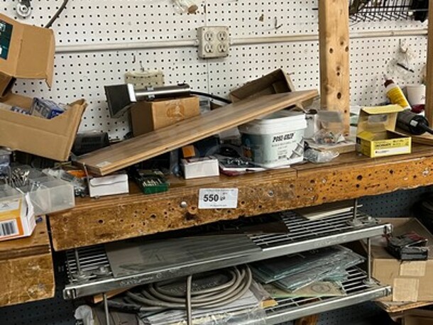 ALL ONE MONEY! Lot Includes Various Screws, WoodFinish Stain, Tools, and More! Winning Bidder Can Take What They Want From Lot!