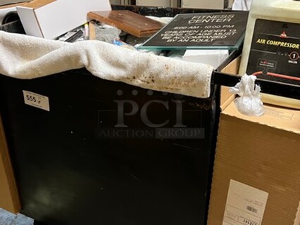 ALL ONE MONEY! Lot Includes Cart, Air Compressor Oil, Sign, Brush, Various Light Bulbs, and Various Cleaners!