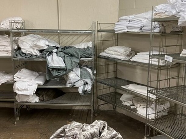 Lot Of Metal Shelving Units, Various Sized Lines, Sheets, Blankets, and Towels! BUYER MUST REMOVE! Winning Bidder Can Take What They Want From Lot! - Image 1 of 5