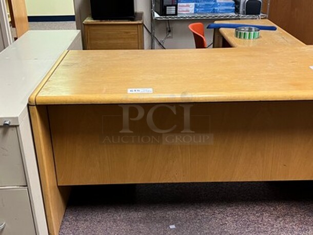 ALL ONE MONEY! Filing Cabinet, Wooden Desk, and Orange Chair - Image 1 of 1