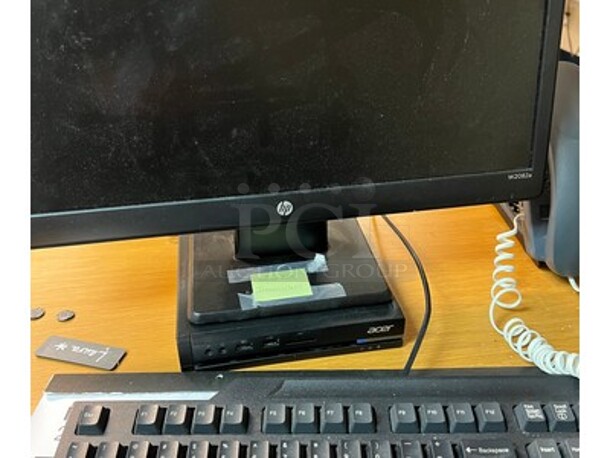 ALL ONE MONEY! Wooden Desk, Office Chair, HP Monitor, Keyboard, Phone, and More! - Image 3 of 3