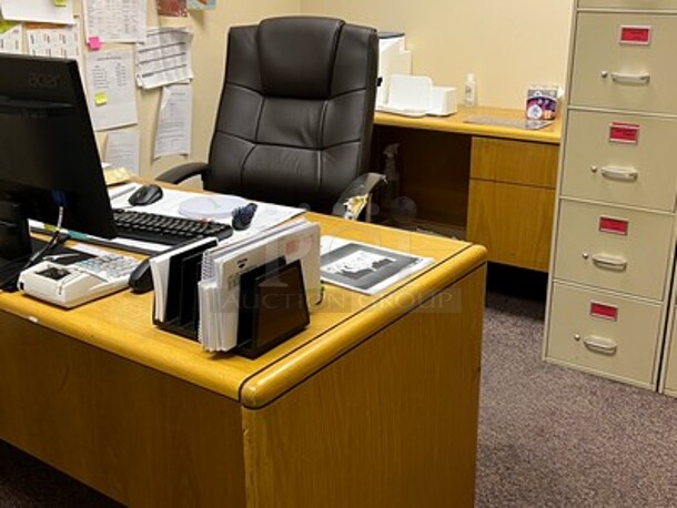 Contents in Entire Room! Lot Includes Wooden Desk, Filing Cabinets, Pitney Bowes Postage Meter, 2 Chairs, Monitor, Keyboard, Phone, Calculator, and More! BUYER MUST REMOVE! Winning Bidder Can Take What They Want From Lot! - Image 2 of 7