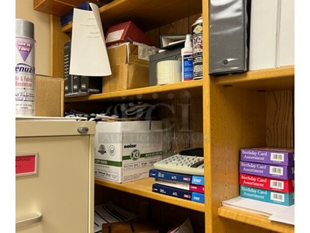 Contents in Entire Room! Lot Includes Wooden Desk, Filing Cabinets, Pitney Bowes Postage Meter, 2 Chairs, Monitor, Keyboard, Phone, Calculator, and More! BUYER MUST REMOVE! Winning Bidder Can Take What They Want From Lot! - Image 5 of 7