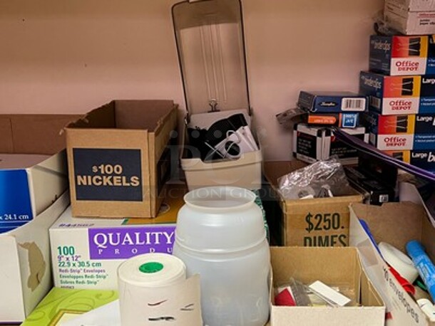 Contents in Entire Room! Lot Includes Office Chair, Glass Top Desk, Phone, HP Monitor, Keyboard, Wooden Desk, and Tons of Office Supplies on Wooden Shelf! BUYER MUST REMOVE! Winning Bidder Can Take What They Want From Lot! - Image 8 of 11