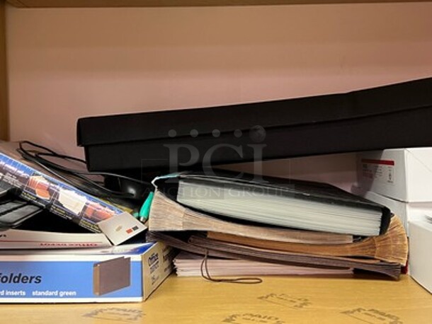 Contents in Entire Room! Lot Includes Office Chair, Glass Top Desk, Phone, HP Monitor, Keyboard, Wooden Desk, and Tons of Office Supplies on Wooden Shelf! BUYER MUST REMOVE! Winning Bidder Can Take What They Want From Lot! - Image 10 of 11