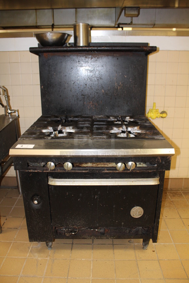 US Range Stainless Steel Commercial 4 Burner Gas Stove With Lower Oven on Commercial Casters. Working Before Business Closed! 32x36x60  - Image 1 of 7