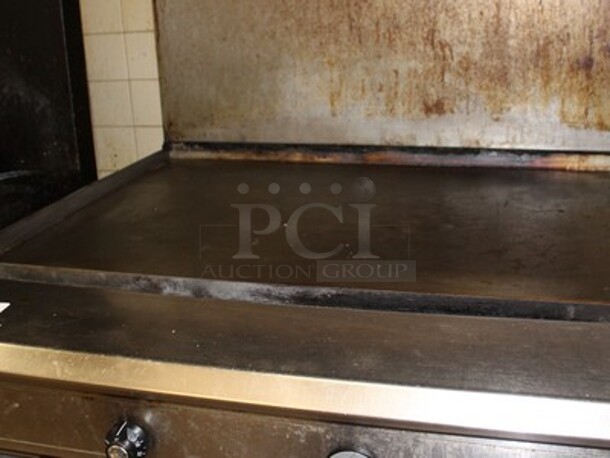 Stainless Steel Commercial Flat Top Griddle With Over Shelf On Commercial Casters. Working Before Business Closed! 32x36x60. - Image 2 of 6