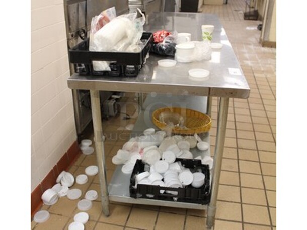 Stainless Steel Table With Contents. Contents Includes Plastic Bins, Basket, and More! 96x30x34. - Image 4 of 4