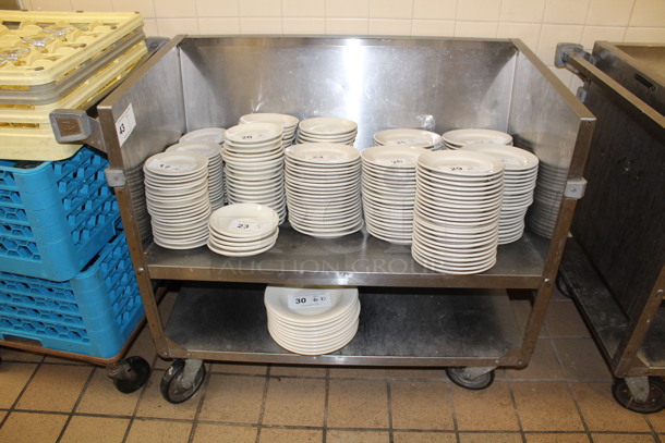 Stainless Steel Commercial Dish Transport Cart on Commercial Casters. 38x22x32