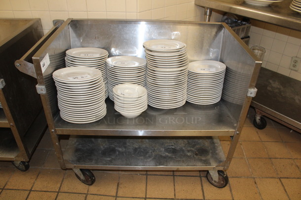 Stainless Steel Commercial Dish Transport Cart on Commercial Casters. 38x22x32