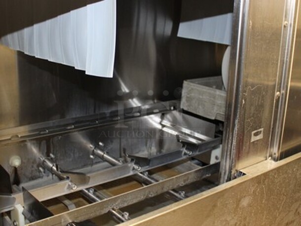 CMA Model EST-66 Stainless Steel Commercial Conveyor Dishwasher With Drainboards, Overshelf, and Hatco Water Booster. Left Drain Board: 95x29x38, Dishwasher: 83x25x70, Right L Shaped Drain Board: 90x154x72. Winning Bidder Can Take What They Want From Lot. BUYER MUST REMOVE! - Image 5 of 10