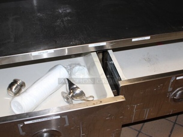 Stainless Steel Commercial Table/Drink Station with 6 Flavor Soda Dispenser, Ice Bin, and Undershelf Storage. 180x30x44. BUYER MUST REMOVE! - Image 5 of 7
