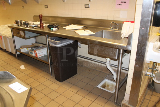 Stainless Steel Table With Single Bay Sink. Contents Not Included! 114x28x36. BUYER MUST REMOVE!