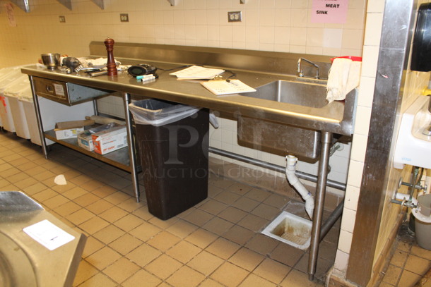 Stainless Steel Table With Single Bay Sink. Contents Not Included! 114x28x36. BUYER MUST REMOVE! - Image 1 of 5