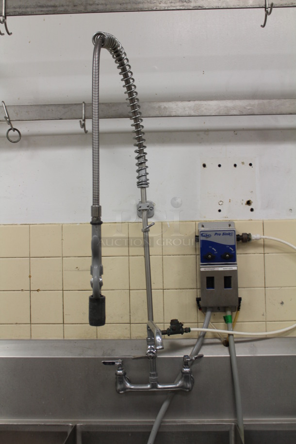 Stainless Steel 3 Bay Sink With Drainboards, Faucet, and Spray Hose. 134x33x38. BUYER MUST REMOVE! - Image 6 of 6