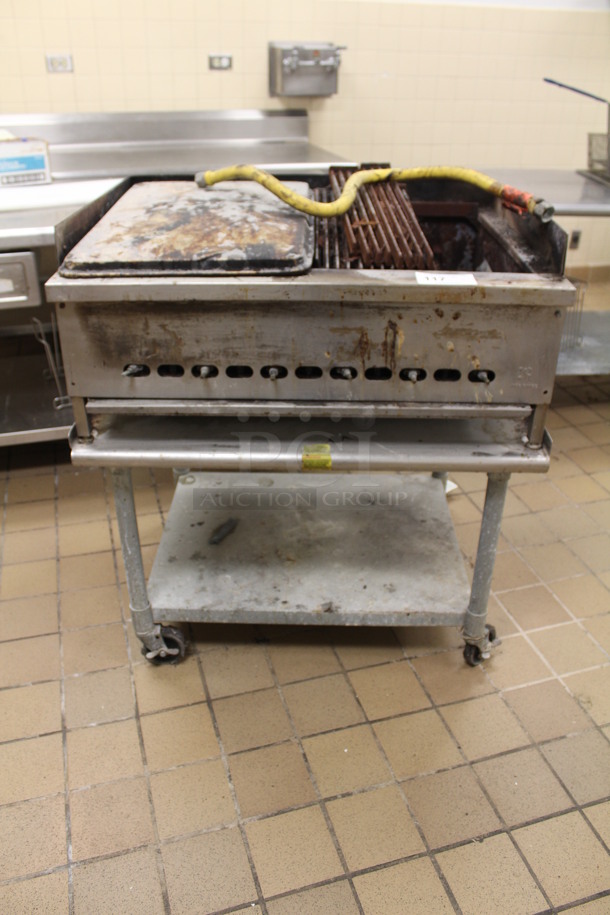 Stainless Steel Commercial Griddle With Gas Hose On Equipment Stand. Parts Only! 36x30x40